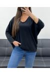 T-SHIRT OVERSIZE IN COTONE CON SCOLLO A V PE0782 NERA