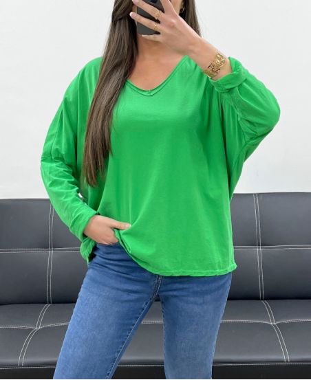 OVERSIZED COTTON V-NECK T-SHIRT PE0782 GREEN
