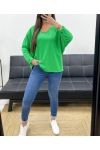 T-SHIRT OVERSIZE IN COTONE CON SCOLLO A V PE0782 VERDE