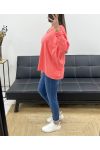 T-SHIRT OVERSIZE IN COTONE CON SCOLLO A V PE0782 CORALLO