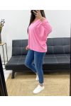 T-SHIRT OVERSIZE IN COTONE CON SCOLLO A V PE0782 ROSA