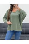 COTTON OVERSIZED V-NECK T-SHIRT PE0782 KHAKI