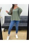 T-SHIRT OVERSIZE IN COTONE CON SCOLLO A V PE0782 KHAKI