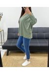 T-SHIRT OVERSIZE IN COTONE CON SCOLLO A V PE0782 KHAKI