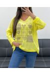 T-SHIRT COTON-LIN BI-MATIERE SMILE PE0818 JAUNE