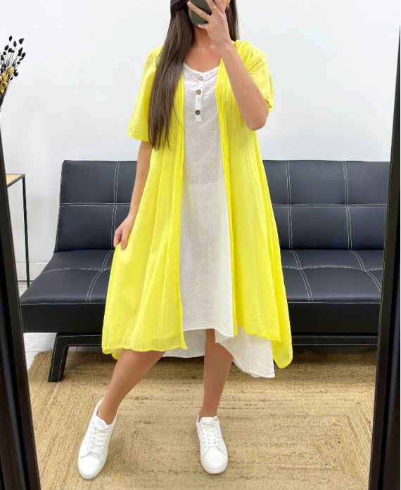 KLEID + WESTE SET BAUMWOLLGAZE PE1029 GELB