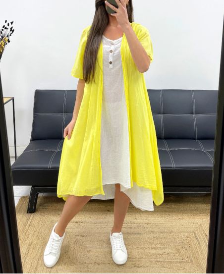 KLEID + WESTE SET BAUMWOLLGAZE PE1029 GELB
