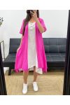 PE1029 VESTIDO DE GASA DE ALGODÓN FUSHIA + CONJUNTO DE VERDURA