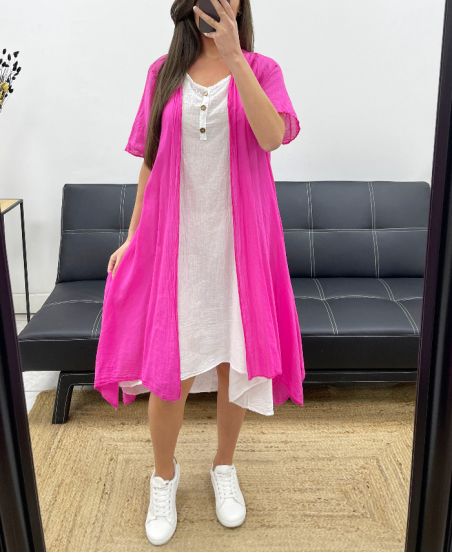 PE1029 FUSHIA SUKIENKA Z GAZY BAWEŁNIANEJ + ZESTAW KAMIZELEK