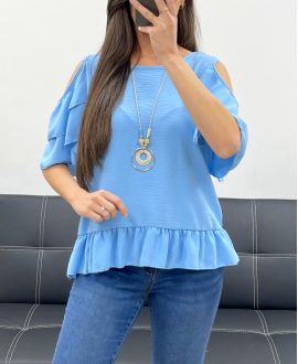 TOP DE HOMBROS ABIERTOS + COLLAR GRATIS PE982 AZUL CIELO