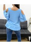TOP DE HOMBROS ABIERTOS + COLLAR GRATIS PE982 AZUL CIELO