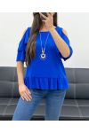 BLUZKA Z ODKRYTYMI RAMIONAMI + NASZYJNIK GRATIS PE982 ROYAL BLUE