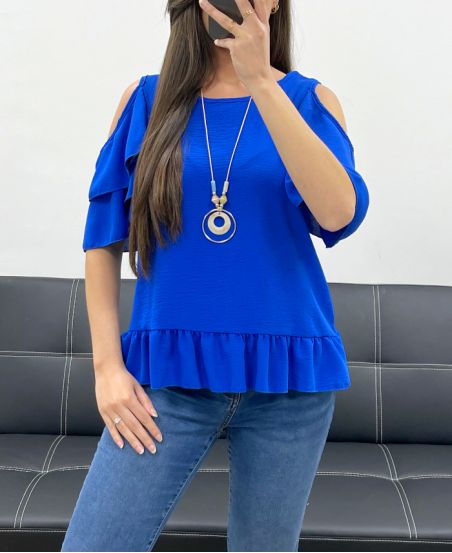 TOP DE HOMBROS ABIERTOS + COLLAR GRATIS PE982 AZUL REAL