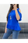 BLUZKA Z ODKRYTYMI RAMIONAMI + NASZYJNIK GRATIS PE982 ROYAL BLUE