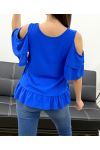 BLUZKA Z ODKRYTYMI RAMIONAMI + NASZYJNIK GRATIS PE982 ROYAL BLUE