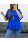 BLUZKA Z ODKRYTYMI RAMIONAMI + NASZYJNIK GRATIS PE982 ROYAL BLUE