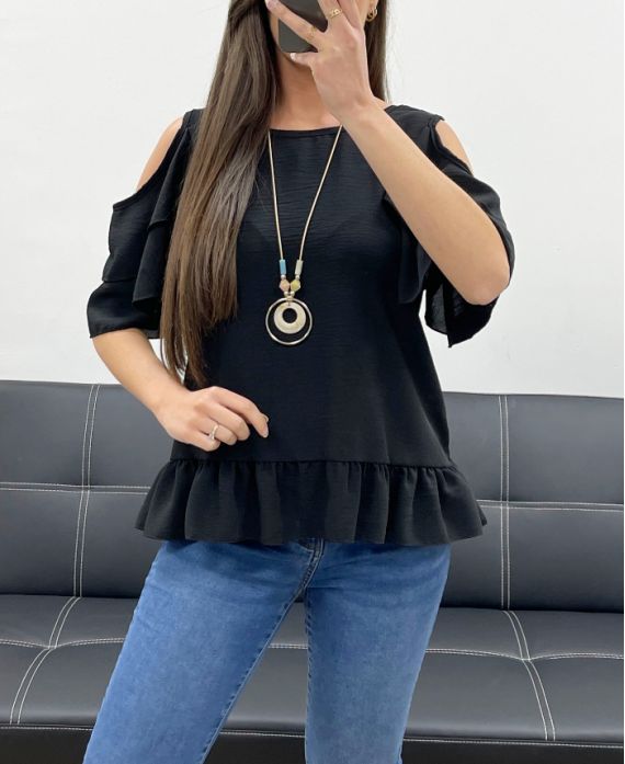 TOP HOMBROS ABIERTOS + COLLAR GRATIS PE982 NEGRO