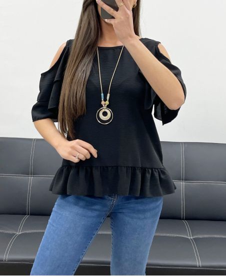 TOP HOMBROS ABIERTOS + COLLAR GRATIS PE982 NEGRO