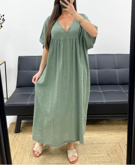 OVERSIZE-MAXIKLEID AUS BAUMWOLLGAZE PE1272 KHAKI