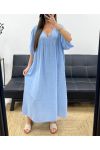 OVERSIZE-MAXIKLEID AUS BAUMWOLLGAZE PE1272 HIMMELBLAU