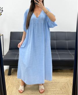 OVERSIZE-MAXIKLEID AUS BAUMWOLLGAZE PE1272 HIMMELBLAU