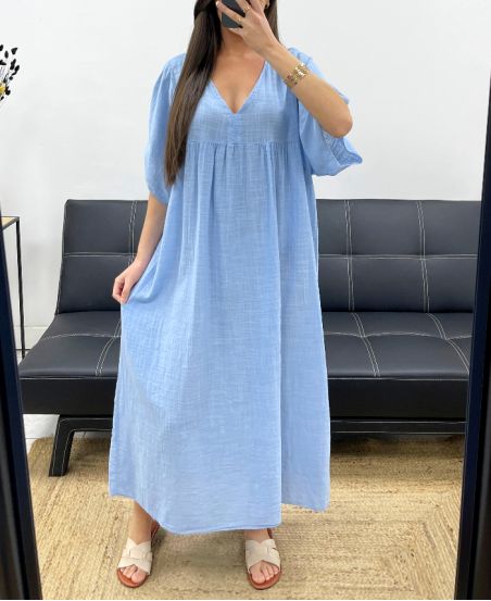 SUKIENKA MAXI OVERSIZE Z GAZY BAWEŁNIANEJ PE1272 BŁĘKITNA