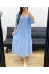 OVERSIZE-MAXIKLEID AUS BAUMWOLLGAZE PE1272 HIMMELBLAU
