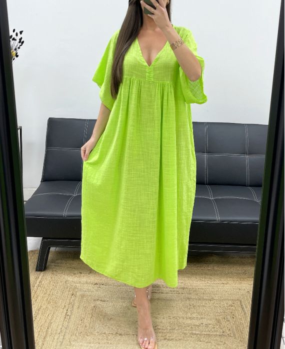 MAXIKLEID AUS BAUMWOLLGAZE PE1272 LIMETTENGRÜN