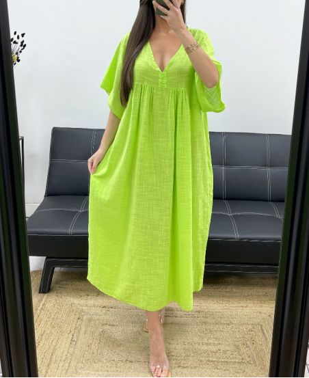 SUKIENKA MAXI Z GAZY BAWEŁNIANEJ PE1272 LIMONKOWA