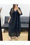OVERSIZE-MAXIKLEID AUS BAUMWOLLGAZE PE1272 SCHWARZ