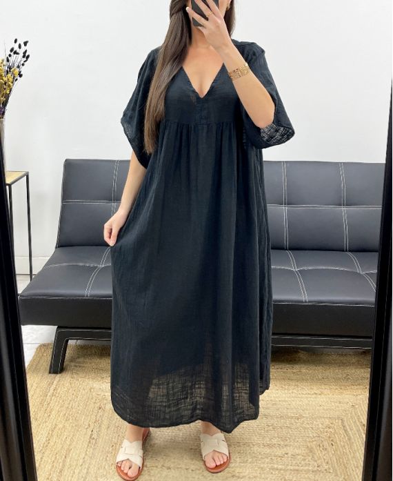 OVERSIZE-MAXIKLEID AUS BAUMWOLLGAZE PE1272 SCHWARZ