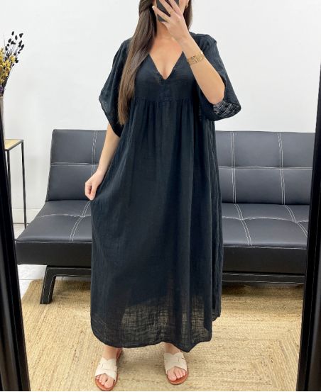 OVERSIZE-MAXIKLEID AUS BAUMWOLLGAZE PE1272 SCHWARZ