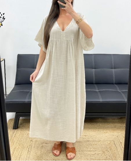 SUKIENKA MAXI OVERSIZE Z GAZY BAWEŁNIANEJ PE1272 BEŻOWA