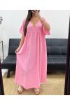 ROBE LONGUE OVERSIZE GAZE DE COTON PE1272 ROSE