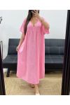 ROBE LONGUE OVERSIZE GAZE DE COTON PE1272 ROSE