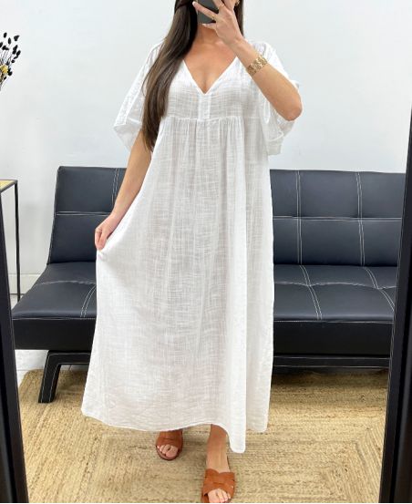 SUKIENKA MAXI OVERSIZE Z GAZY BAWEŁNIANEJ PE1272 BIAŁA