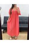 MAXIKLEID AUS BAUMWOLLGAZE PE1272 CORAL