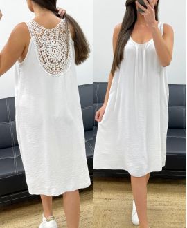 ABITO OVERSIZE RICAMO SCHIENA PE815 BIANCO