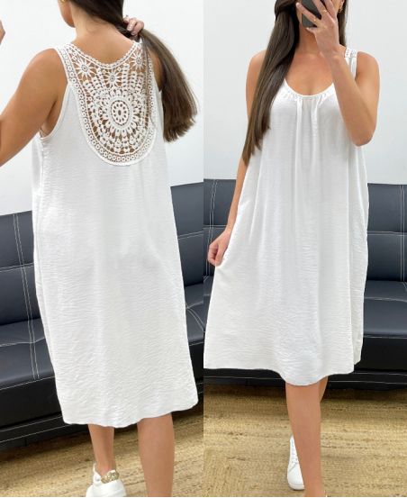 ABITO OVERSIZE RICAMO SCHIENA PE815 BIANCO