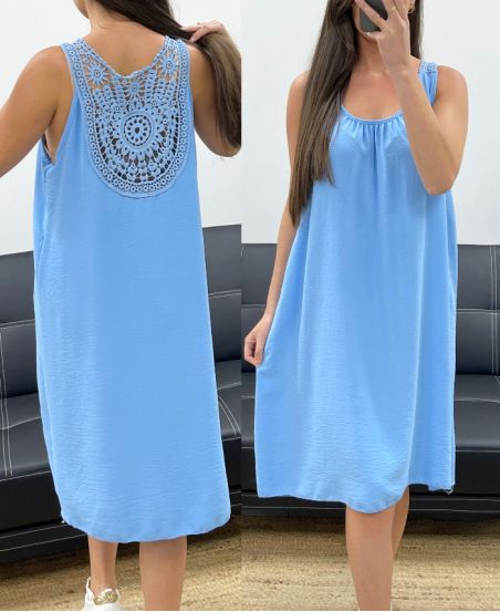 ABITO OVERSIZE RICAMO SCHIENA PE815 AZZURRO CIELO