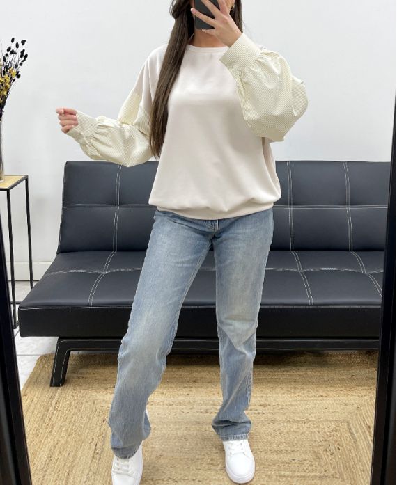 SUDADERA BIMATERIAL EXTRA SUAVE PE1149 BEIGE