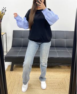 EXTRA SOFT BI-MATERIAL SWEATSHIRT PE1149 BLACK