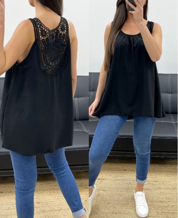 OVERSIZE TOP FLUIDE DOS BRODERIE PE1100 NOIR
