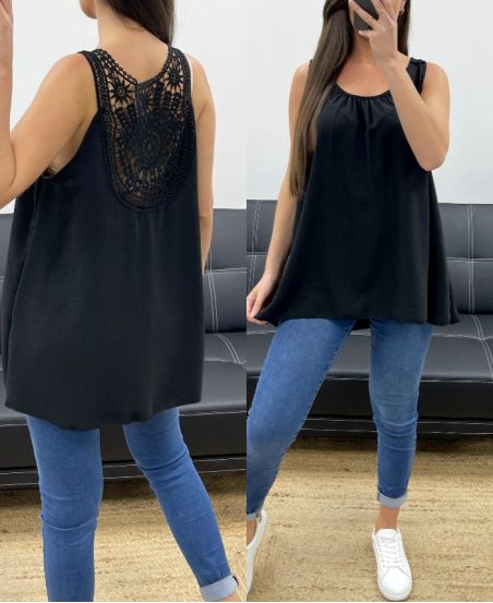 OVERSIZE TOP FLUIDE DOS BRODERIE PE1100 NOIR