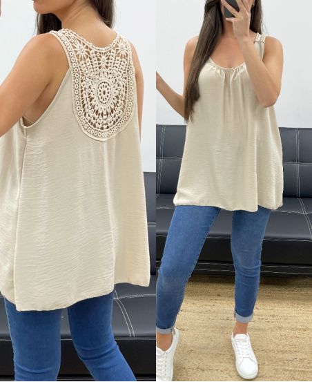 OVERSIZE TOP FLUIDE DOS BRODERIE PE1100 BEIGE