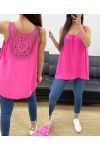 OVERSIZE TOP FLUIDE DOS BRODERIE PE1100 FUSHIA