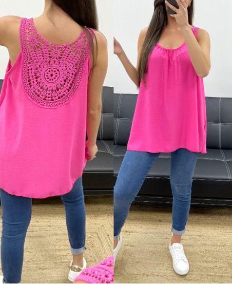 OVERSIZE TOP FLUIDE DOS BRODERIE PE1100 FUSHIA