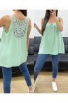 OVERSIZE TOP FLUIDE DOS BRODERIE PE1100 VERT PASTEL