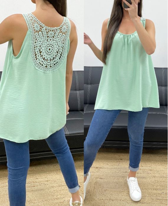 OVERSIZE TOP FLUIDE DOS BRODERIE PE1100 VERT PASTEL