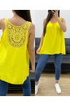 OVERSIZE TOP FLUIDE DOS BRODERIE PE1100 JAUNE